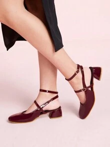CUCCOO DOLLMOD Zapatos de tacón alto elegantes y dulces de moda con puntera recta para mujer, ideales para Año Nuevo y San Valentín - Burdeos - Ver 5