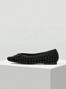 MOTF PREMIUM WOMEN'S COMFORTABLE RIVET ROUND TOE FLAT LOAFERS, FOR VALENTINE'S DAY, SPRING SHOES SPRING BREAK EASTER - Black - View 3