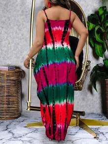 LONESS Plus Size Women's Boho Tie-Dye Print Spaghetti Strap Dress, For Summer - Multicolor - View 2