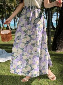 DAZY Women's Ditsy Floral All-Over Print Elastic Waist A-Line Skirt, Casual & Holiday Fall Skirts Boho Vacation Outfits Women - Multicolor - View 4