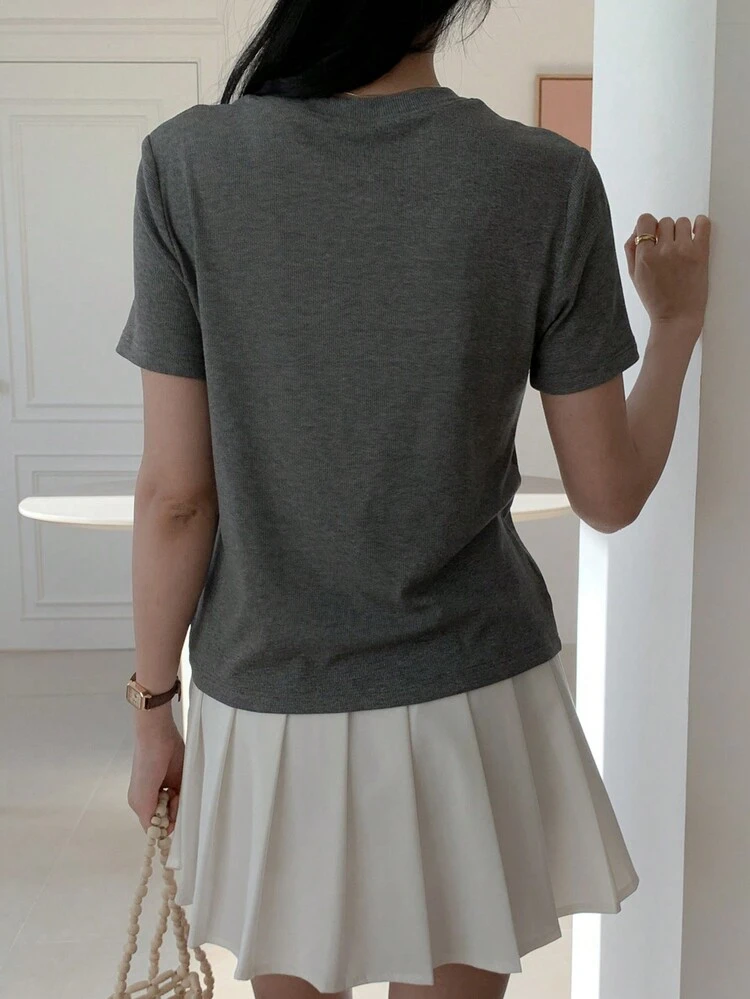 Women's Lace Patchwork 2 In 1 Round Neck Short Sleeve Casual T-Shirt