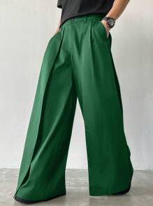 Claim Dot Niche Design Multi-Panel 2 In 1 Men's Loose Japanese Style Oversized Wide Leg Pants, Boyfriend Gifts,Christmas Gifts, Fall - Dark Green - View 1