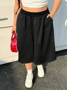 Muchica 大码休闲超宽 3/4 长运动短裤，春夏 - 黑色 - 查看 6