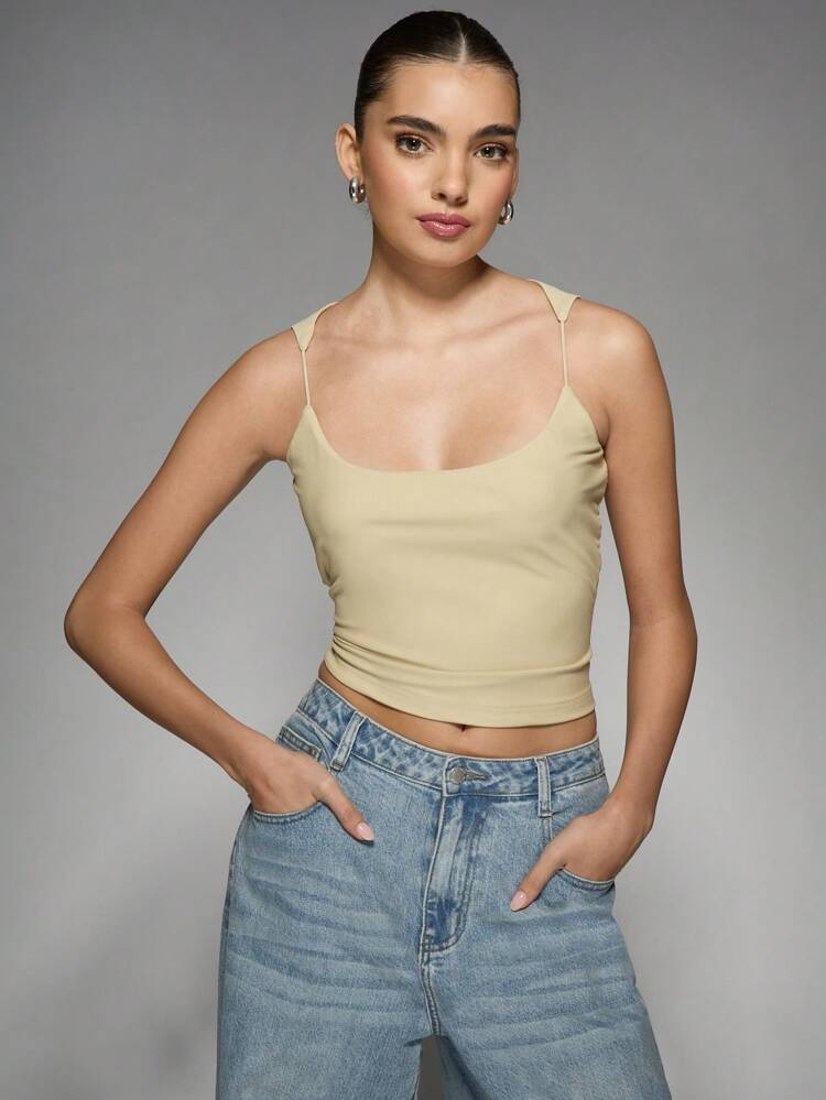 MISSGUIDED Sleeveless Cami Top Fitted Spaghetti Strap Basic Tank Essential Cropped Summer Camisole Smooth Stretch Layering Piece Vintage Y2K Style