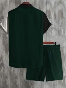 Manfinity Homme Men's Solid Color Patchwork Front Button Short Sleeve Pocket Shirt And Shorts Set, Minimalist - Multicolor - View 2