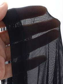 Dazy Plus Plus Size Women's Round Neck Mesh See-Through Short Sleeve Crop Top, Spring/Summer - Black - View 9