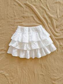 Soleia 女士度假白色编织提花纹理低腰 A 字形荷叶边下摆迷你裙，适合派对、约会、情人节、节日、复活节、狂欢节、农历新年、海滩巡游、城市旅行、婚礼季、下午茶、返校/毕业 - 白色 - 查看 3