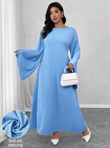 Celure Plus Size Backless Draped Neck Flare Sleeve Waist Fit Ankle-Length Elegant Date Night Dress