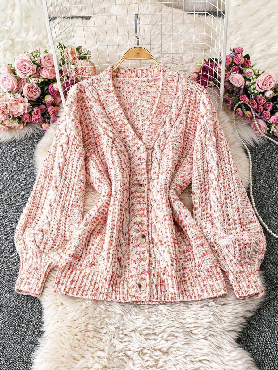 SHEIN Unity Cardigan mezclado (color de hilo aleatorio) - Naranja - Ver 1
