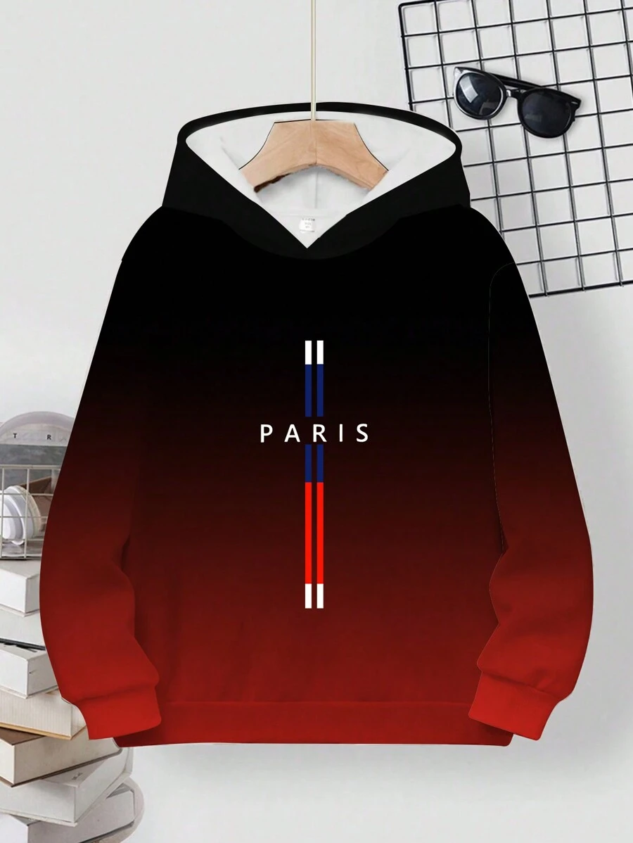 Gradient & Minimalist Line Print Sweatshirt For Tween Boys, Digital Allover Print Casual Pullover - Multicolor - View 1