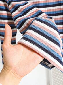 SHEIN Leap Crew Tween Girls' Casual Knit Colorful Striped Long Sleeve Top - Dusty Blue - View 4