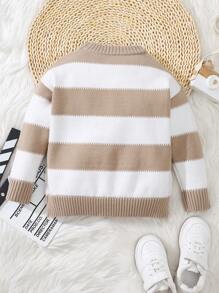 LMoss Kids 1pc Young Boy Striped High Neck Oversized Sweater, Casual, Comfortable, Suitable For Wear Alone Or As Base Layer, Fit For Daily, School, Gathering, Christmas, Autumn/Winter - Multicolor - View 2