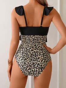 Swim Lushoire Summer Women's Sexy V-Neck Printed Textured Fabric Backless One-Piece Swimsuit, Beachwear