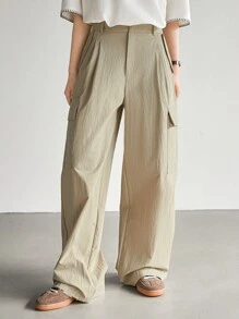 Dazy-Less Pantalones holgados de mujer con pierna recta y estilo cargo con bolsillos grandes - Caqui - Ver 6