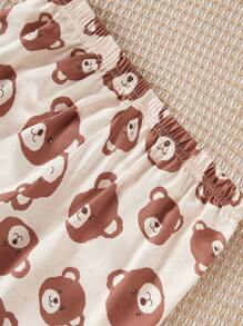 Pyjamaset met lange mouwen en imitatiezijden berenprint voor jong meisje