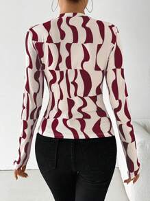 SHEIN PETITE Asymmetrical Geometric Ruched Collar Long Sleeve Casual T-Shirt For Women Graphic Tees Women Tops For Spring