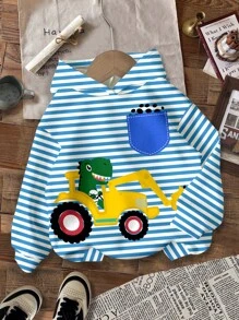 SHEIN Dinosaur Graphic Casual Loose Comfortable Everyday Long Sleeve Knitted Hoodie For Young Boys