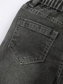 Young Boy Daily Vintage Street Casual Destroy Roll Up Hem Elastic Waist Stretchy Denim Shorts