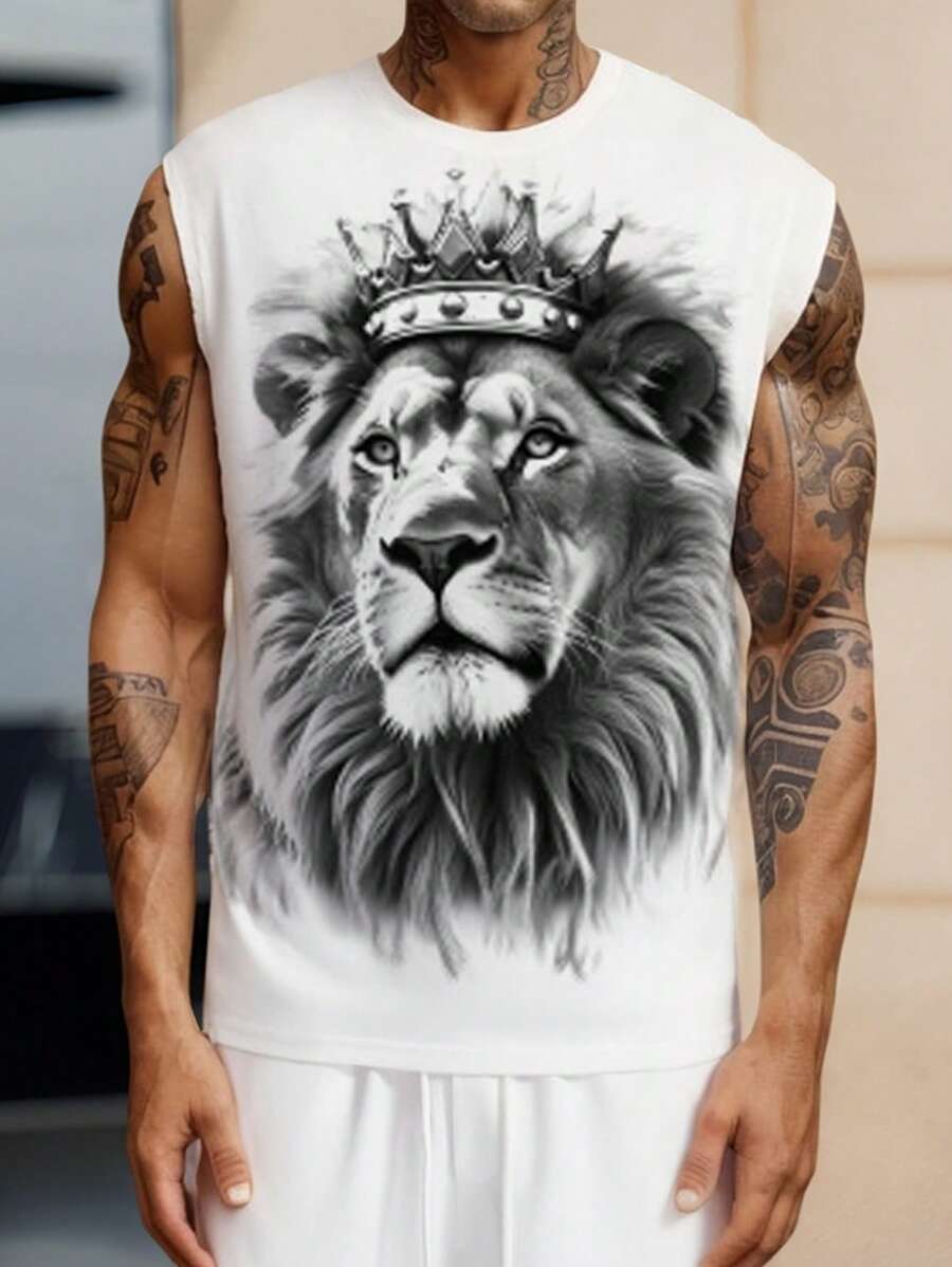 Manfinity LEGND Men Lion Printed Wide Strap Tank Top For Summer - Multicolor - View 1