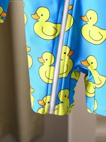 Newborn Zipper One-Piece Swimsuit, Cute Duck Print - Multicolor - View 9