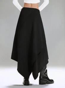 LYSMO 女士纯色荷叶边不对称下摆时尚半身裙
