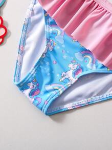 Young Girl Ruffled Rainbow Horse Print Tankini Swimwear Set - Multicolor - View 6