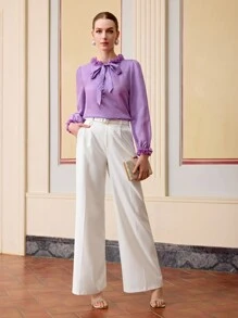 ZEYLAH WOMEN'S PRESS CREASE TAILORED WIDE LEG SUIT PANTS - White - View 5