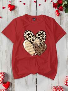 INAWLY 3 piezas Camiseta de manga corta con estampado de leopardo y corazón para mujer, conjunto casual de blusas con estampado de guepardo para el Día de San Valentín - Multicolor - Ver 5