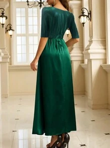 SHEIN Clasi Vestido largo con diseño de patchwork elegante, adecuado para ocasiones de fiesta