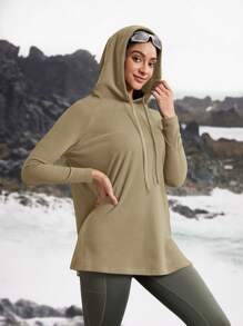 In My Nature Women's Solid Color Raglan Sleeve Thermal Lined Drawstring Hoodie For Outdoor