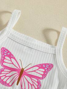 SHEIN Vintaside Kids 3 件套女婴可爱花卉和蝴蝶印花休闲简约连衣裙套装 - 彩色 - 查看 4