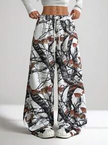 SHEIN EZwear 女士春夏日常街头风树枝图案宽松运动裤