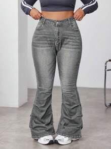 SHEIN EZwear Plus Size Front Button Pocket Simple Denim Jeans, Casual Everyday Wear - Light Grey - View 1