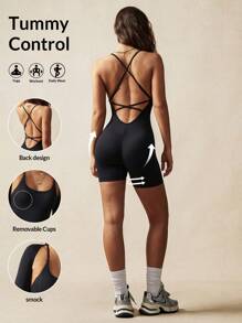 VARSITIE Tight Cross-Strap Backless Women Sports Jumpsuit & Bolero Shrug Top Two-Piece Set