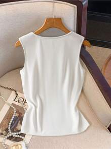 SHEIN LUNE Summer New Sleeveless Square Neck Knit Slit Back Slim Fit Tank Top For Women