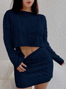 Calvaya Women Back To School 2 Pieces Set: White Skirt & Long Sleeve Sweater, Autumn/Winter