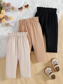 SHEIN Vintaside Kids 3件套女婴高品质纯色裤装，适合春秋季日常外出，秋冬季时尚百搭 - 彩色 - 查看 2