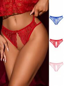 女士纯色蕾丝边性感开裆内裤，休闲度假装 - 彩色 - 查看 8