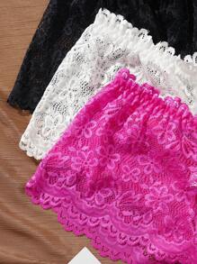 Set de 3 piezas de ropa interior elegante de encaje de unicolor para tallas grandes
