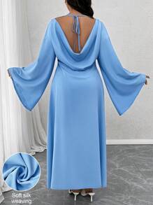 Celure Plus Size Backless Draped Neck Flare Sleeve Waist Fit Ankle-Length Elegant Date Night Dress