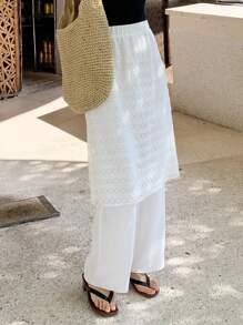 DAZY Casual Vacation Solid Color Contrast Lace 2 In 1 Women Long Pants, Spring/Summer - White - View 7