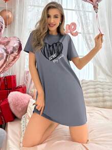 CoupledUp Black Heart & White Letter Print Nightgown