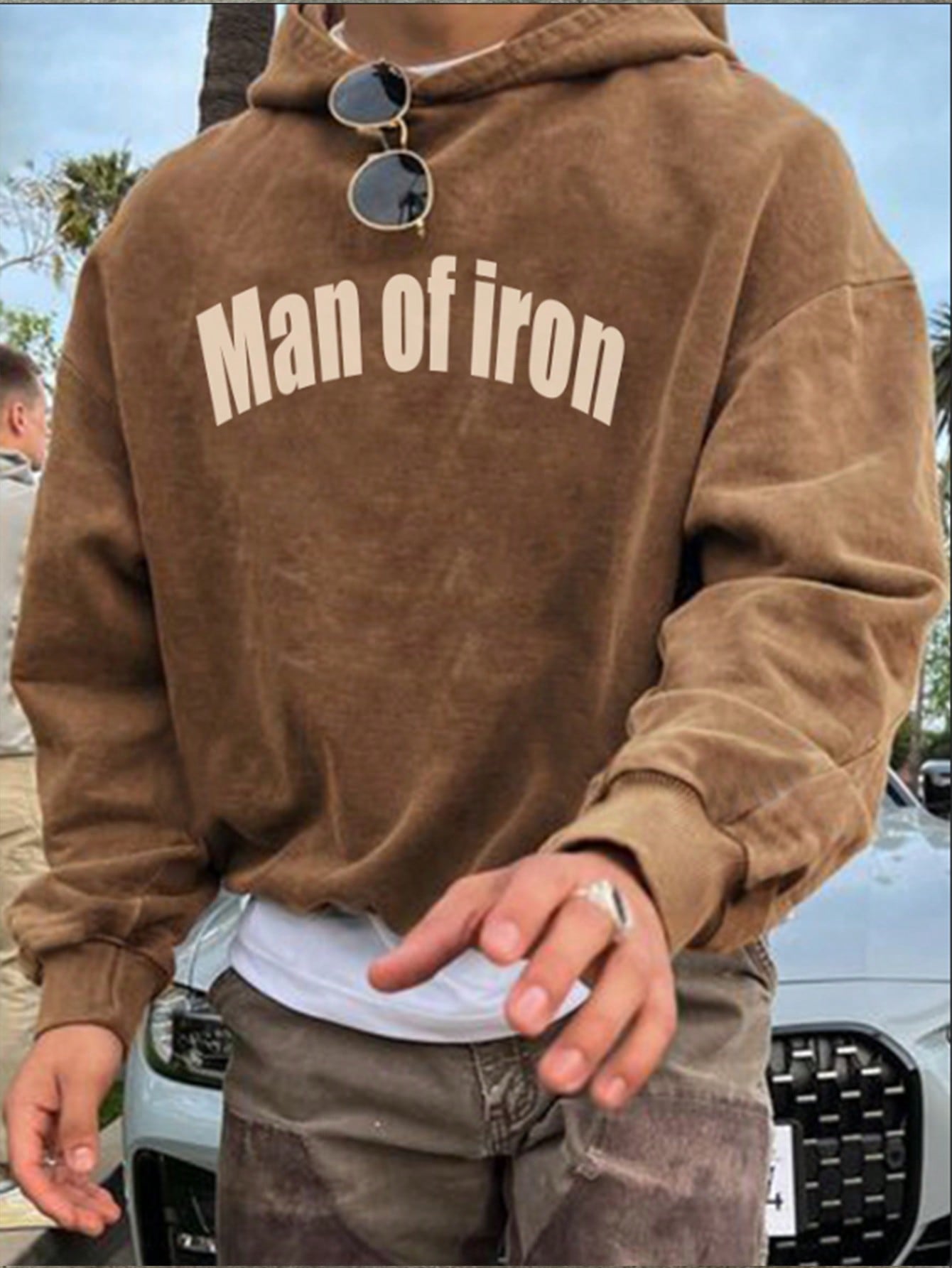 SHEIN Men's Minimalist Fashion Casual Brown Hoodie, For Daily Wear