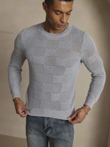 Manfinity Homme Men's Solid Color Crew Neck Long Sleeve Casual Pullover Sweater, Fall/Winter - Grey - View 4