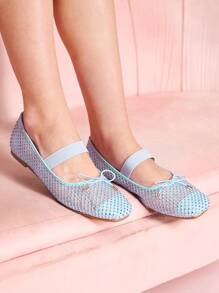 CUCCOO DOLLMOD Rhinestone Decorated Bow Knot Casual Chic Flat Loafer Shoes New Year Holiday Valentines