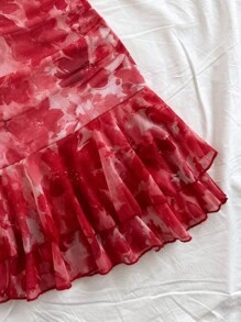 Soleia Women's Casual Vacation V-Neck Ruffle Hem Sleeveless Flared Gathered Dress, Double Layered Ruffle Hem