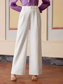 ZEYLAH WOMEN'S PRESS CREASE TAILORED WIDE LEG SUIT PANTS - White - View 1