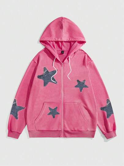 Anime Men's Casual Star Print Drawstring Hoodie Sweatshirt