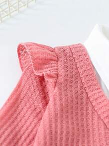 2pcs Baby Girl Autumn Winter New Casual Cute Fun 2 In 1 Waffle Shirt Top With Cherry Fruit Embroidery And Denim Pants Set