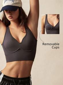 VARSIVA Seamless Cropped Tight-Fitting Sports Bra - Dark Grey - View 9